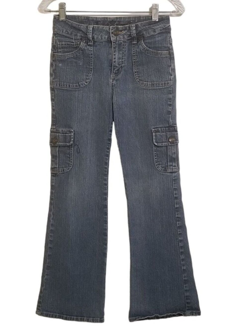 Arizona Jean Co Jeans Girl's Size 14 Slim Blue Denim Vtg Flare Leg Cargo Pockets